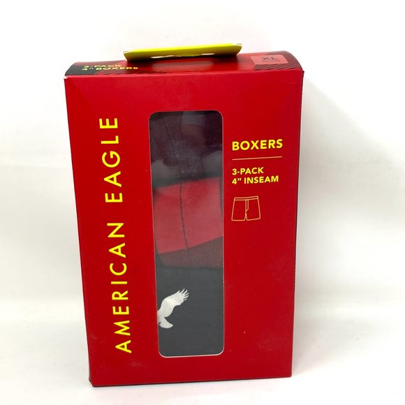 American Eagle Boxers 3-pack 4"inseam Christmas Underwear Red Black Man 2624 900 - Picture 5 of 6